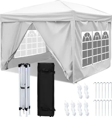 Immagine prodotto di Aopunly gazebo 3x3m, gazebo pieghevole da giardino, protezione UV, con pannelli laterali per giardino, terrazza, festa, bianco