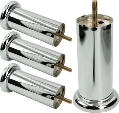 Immagine prodotto di Set di 4 eleganti gambe cromate per mobili, altezza 13 cm, design cilindrico, ideali per divani, cassettiere e arredi moderni.