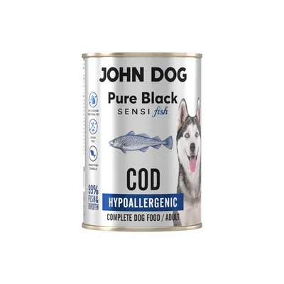 Produktbild von John Dog Hundenassfutter Kabeljau - monoprotein Hundefutter - getreidefreies Nassfutter für Hunde - Pur Black Sensi Fish - 400g