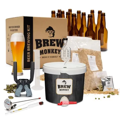 Produktbild von Brew Monkey® Bierbrauset Weizen | Luxe Set 5 Liter Bier | 5,7% Vol. | Bier Brauen Set | Männergeschenke | Bier Geschenke für Männer | Geburtstagsgeschenk für Männer