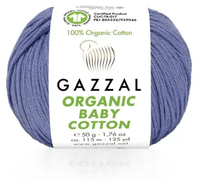 Zdjęcie produktu dla Gazzal Organic Baby Bawełna – przędza bawełniana organiczna, 428 metrów, waga 50 g, kolor: fioletowo-niebieski