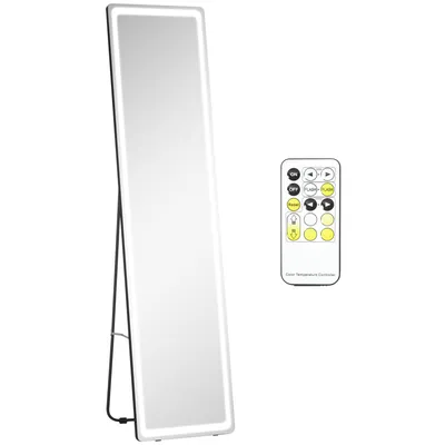 Image de HOMCOM Miroir sur pied rectangulaire miroir mural lumière LED - intensité et couleur réglable avec télécommande - 40 x 37 x 157,5H cm