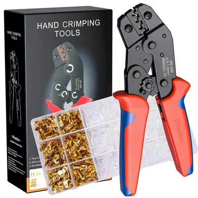 Produktbild von Crimpzange Flachstecker, Crimpzange Flachsteckhülsen Set Preciva Crimpwerkzeug mit 300 stück Flachsteckhülsen Krimpzange für 0,5-1,5 mm² Crimpzangen Crimp Zange, Flachsteckhülsenzange, Crimpwerkzeug –
