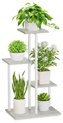 Produktbild von Metallener Pflanzenständer mit 4 Ebenen, für drinnen und draußen, Blumenständer für Garten oder Balkon, weiß