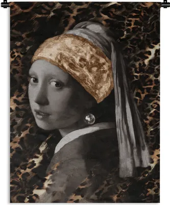 Produktbild von MuchoWow® Wandteppich Wandbehang Das Mädchen mit dem Perlenohrring - Design - Panther 120x160 cm Tapisserie Dekoration Wandtuch - Wohnzimmer - Moderne