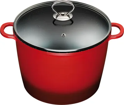 Produktbild von Ø24cm 7Liter Suppentopf ca.18cm hoch KING®  Aluguss mit Keramikbeschichtung Innen: FUSION / mit Glasdeckel / Farbe: Rot