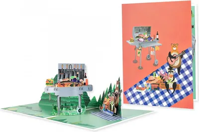 Image de carte de vœux pop-up 3D Pique-nique dans la forêt