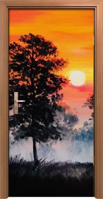 Produktbild von Türposter 90x200 cm Türaufkleber Türtapete Türfolie Klebefolie Landschaft Sonnenuntergang Wald Nebel