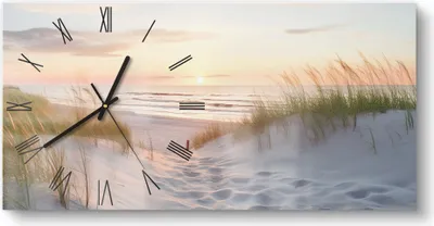 Produktbild von DEQORI Glasuhr 60x30 cm Römisch 'Abendruhe am Strand' Wanduhr Glas Uhr Design leise Küchenuhr