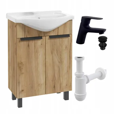 Immagine prodotto di Stamar | Mobile da bagno - Lavabo - Mobili in rovere dorato - 60 cm - Lavabo - Click-Clack - Rubinetto - Sifone
