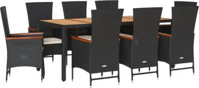 Obrázok produktu pre vidaXL 9-dielny záhradný jedálenský set s vankúšmi Black Poly Rattan