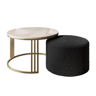 Produktbild von Couchtisch mit Hocker LORI Hochglanz Gold gebürstet/glänzender Kaschmir, Coral 60