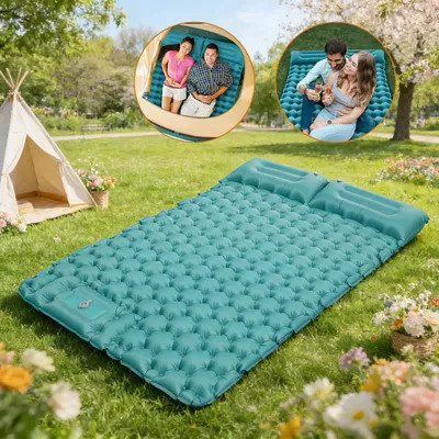 Produktbild von Camping Isomatte Schlafmatte mit Fußpumpe Luftmatratze mit Kopfkissen Autobett