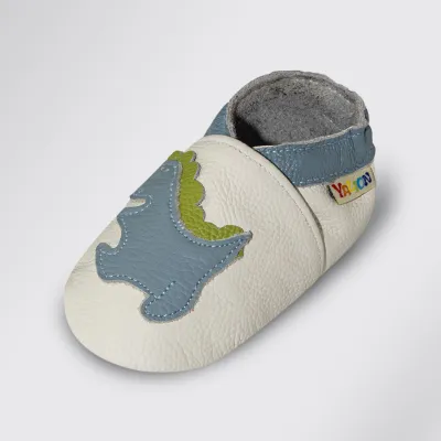 Produktbild von YALION Baby Krabbelschuhe weiches Leder Lauflernschuhe Dinosaur Weiß 18/19EU