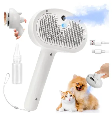 Produktbild von Katzenbürste mit Dampf, 3 in 1 Dampfbürste für Katzen und Hunde, Katzenhaarbürste mit Spray für langhaarige und kurzhaarige Tiere, Selbstreinigende Bürste mit Auslöseknopf