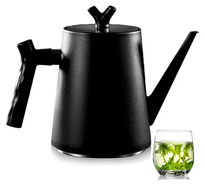 Produktbild von 1,5L Teekanne mit Siebeinsatz aus doppelwandigem Edelstahl, schwarze Teekanne mit hitzebeständigem Griff, Thermokanne für Tee und Kaffee