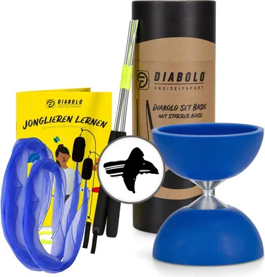 Produktbild von Diabolo Freizeitsport Jonglierset mit Diabolo Set Basic (blau) mit starrer Achse und Soft-Poi 60x60cm (blau) mit UV reaktivem Schaltuch
