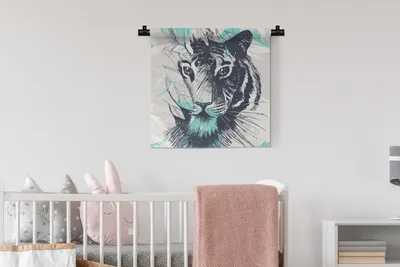 Produktbild von MuchoWow® Wandteppich Wandbehang Tiger - Abstrakt - Blau 60x60 cm Tapisserie Dekoration Wandtuch - Dekorationen - Wand Decke