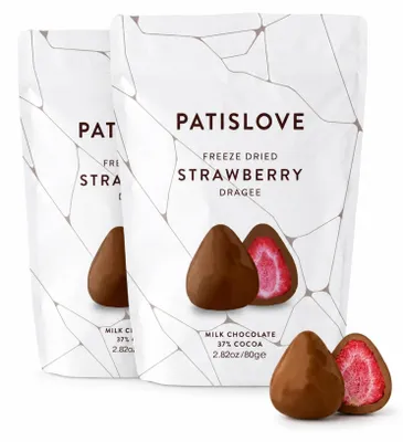 Image de Patislove, fraises lyophilisées enrobées de chocolat au lait, 80g – Pack de 2 (2 × 80 g)
