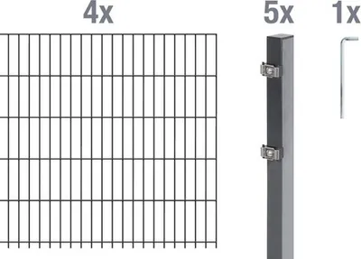 Obrázek produktu pro Plot z dvojitého pletiva Alberts, výška 120 cm, délka 8 m, kompletní plotová souprava k zabetonování, antracitová barva