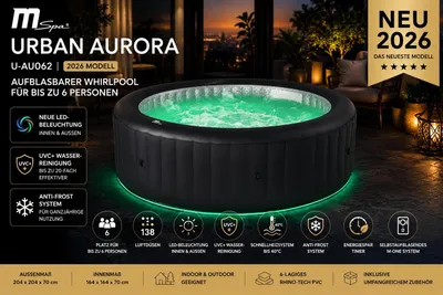 Produktbild von MSpa Whirlpool aufblasbar 2026 AURORA Outdoor Pool inkl. LED XXL 6 Personen NEU - 138 Luftdüsen - Farbwechsel - winterfest - ganzjährig - UVC