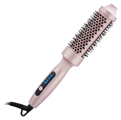 Image de INF Brosse chauffante 2-en-1 rose pour boucler et lisser, céramique tourmaline, réglable 140-200° 60w, double tension