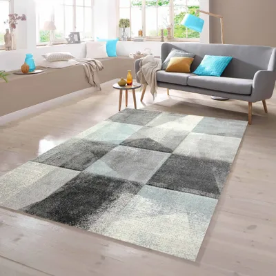 Produktbild von Teppich Karomuster in grau blau creme Größe - 120 x 170 cm