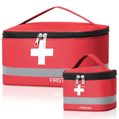 Immagine prodotto di Cozary, kit di pronto soccorso da 2 pezzi, grande e piccolo, borsa per medicinali impermeabile, kit di pronto soccorso da viaggio vuoto, ideale per attività all'aperto come scuola, viaggi, campeggio e escursioni - rosso