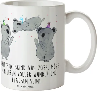Produktbild von Mr. & Mrs. Panda Tasse 2024 Geburtstag - Weiß - Geschenk, Geburtstagsfeier, Happy Birthday, Becher, Kaffeebecher, Alter, Geburtstagsgeschenk, voller Wunder und Flausen
