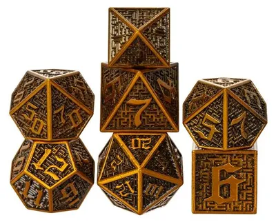 Produktbild von Lapi Toys DnD Würfelset Eternal Maze – 7 polyedrische RPG Würfel aus Metall – Vintage
