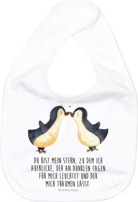 Produktbild von Mr. & Mrs. Panda Sabber Lätzchen Pinguin Liebe - Weiß - Geschenk, Liebesspruch, Babylätzchen, Geschenkidee, Für Babys, Sabberlätzchen, Freundin, Baumwoll, Vertraut