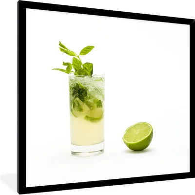 Produktbild von MuchoWow® Gerahmtes Poster Mojito mit frischen Minzblättern und Limette auf zerstoßenem Eis 40x40 cm - Poster mit Schwarzem Bilderrahmen Wandposter Rahmen Foto Bilder - Mit Rahmen - Wanddekoration Schlafzimmer