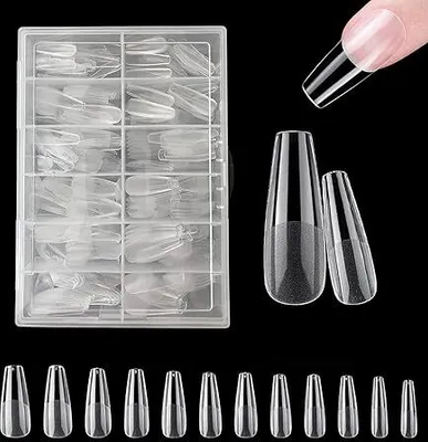 Produktbild von Falsche Nägel Tips Set 420 Stück Soft Gel Nagelspitzen Kit,  12 Größen Nageltips für Gelnägel, Durchsichtig für Fake Nail Tips (Salon-Long Ballerina)