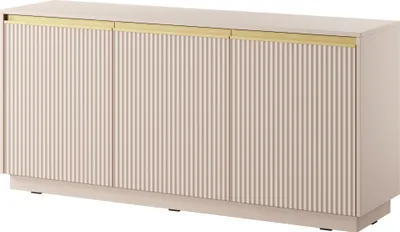 Image de Commode 150 cm Baron - Buffet 3 portes, buffet de salon, façades cannelées, accessoires dorés - Beige
