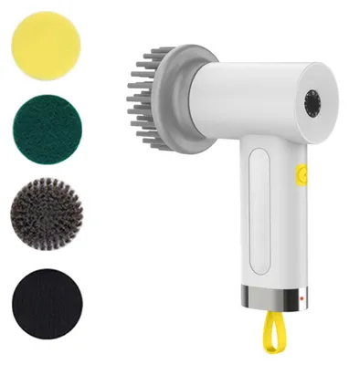 Produktbild von Elektrische Reinigungsbürste mit 4 Bürstenköpfen, multifunktionale Reinigungsbürste, geeignet für Ecken, Toiletten, Küchen, Badezimmer, Fenster, Böden