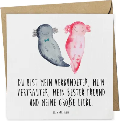 Produktbild von Mr. & Mrs. Panda Grußkarte Axolotl Freundin - Weiß - Geschenk, anlasskarte, faltkarte, Klappkarte, Liebe, Glückwunschkarte, doppelkarte, Valentinstag