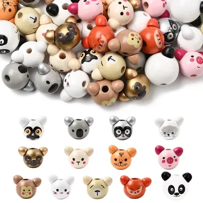 Productafbeelding van 52 Stuks Houten Dierenhoofdkralen met Groot Gat voor Sieraden