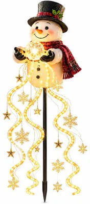 Produktbild von Schneemann Solar Gartenstecker, Weihnachtsdeko für Garten und Rasen, fließende Schneeflocken-Lichteffekte, wetterbeständig, einfache Installation