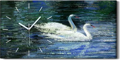 Produktbild von Leinwand Wanduhr Wandkunst Uhr 60x30 Gemälde See Tier Vögel Schwäne Wasser Kunst - weiße Hände
