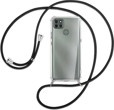 Produktbild von Handykette Backcover-Schutzhülle mit Band (Metall silberfarben) für Motorola Moto G9 Power - schwarz