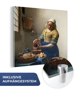 Obrázek produktu pro MuchoWow® Obrazy na skle - Nástěnné obrazy - Fotografie na skle Mlékařka - Umění - Staří mistři - Vermeer 90x90cm Nástěnná dekorace ze skla - akrylová malba na
