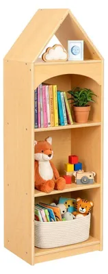 Immagine prodotto di Libreria in legno a forma di casa, 4 ripiani, ideale per giocattoli e per l'organizzazione della cameretta dei bambini