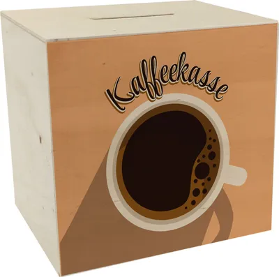Produktbild von Spardose aus Holz mit Kaffeetassenmotiv - als Kaffeekasse für Frisöre und