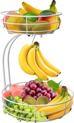 Productafbeelding van Famanu fruitmand met twee niveaus en bananenhanger - Wit