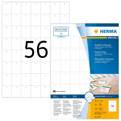 Zdjęcie produktu dla HERMA 8044, Biały, Prostokąt, 100 ark., Papier, Laser/Atrament, 3 cm