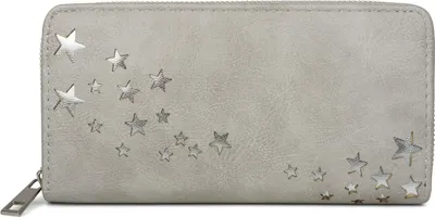Produktbild von styleBREAKER Damen Portemonnaie mit Metallic Sternen | große Geldbörse mit Reißverschluss, Kartenfächern & Handyfach, Kunstleder 19 x 10 cm