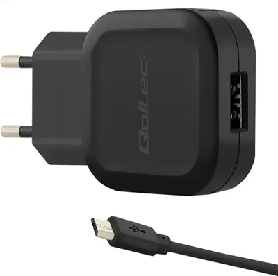 Produktbild von Qoltec Wandladegerät 12W | 5V | 2,4A | USB + Micro-USB-Kabel