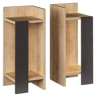 Image de Lot de 2 tables de chevet en panneau mélaminé chêne et anthracite 25 x 60 x 27 cm