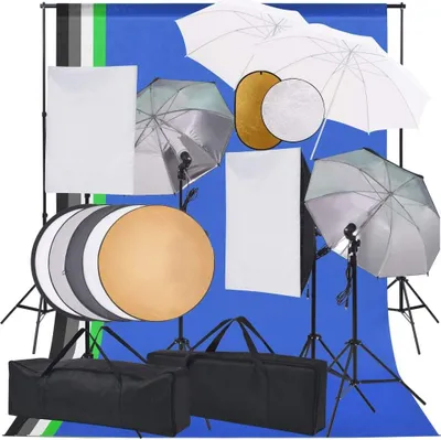 Obrázok produktu pre Fotografické vybavenie so softboxami, dáždnikmi, pozadím a reflektorom