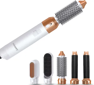 Produktbild von Niceey 5-in-1 Multistyler, Stylingbürste mit Lockenstab, Föhn und Warmluftbürste, Haartrockner und Volumenbürste, alle Haartypen, umfangreiches Zubehör- Hairstyler, Weiß